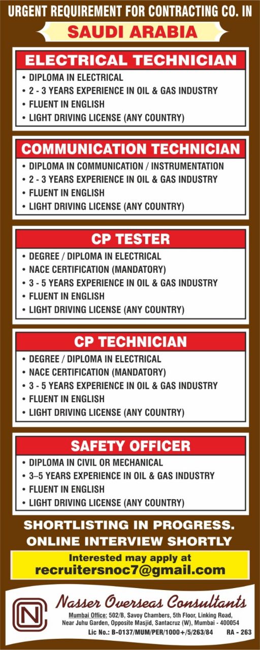 Urgent Requirement For Saudi Arabia