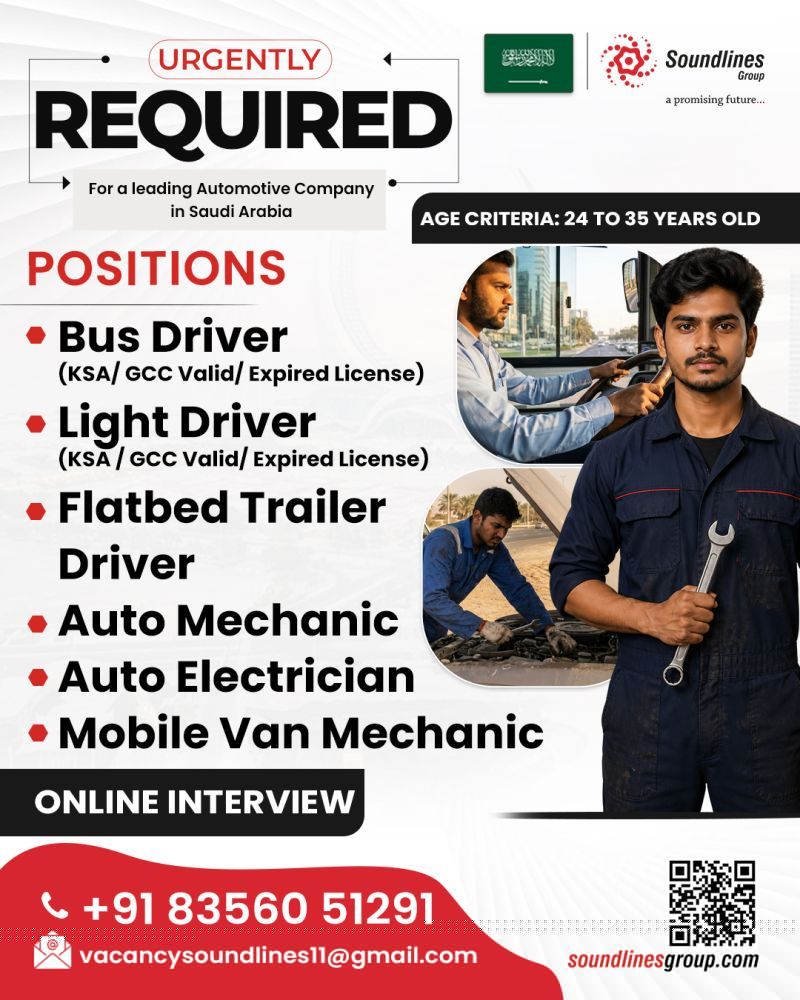 Urgent Requirement For Saudi Arabia