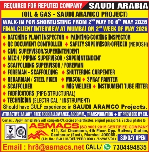 Urgent Requirement For Saudi Arabia