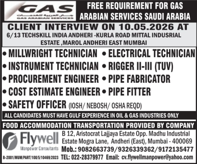 Urgent Requirement For Saudi Arabia