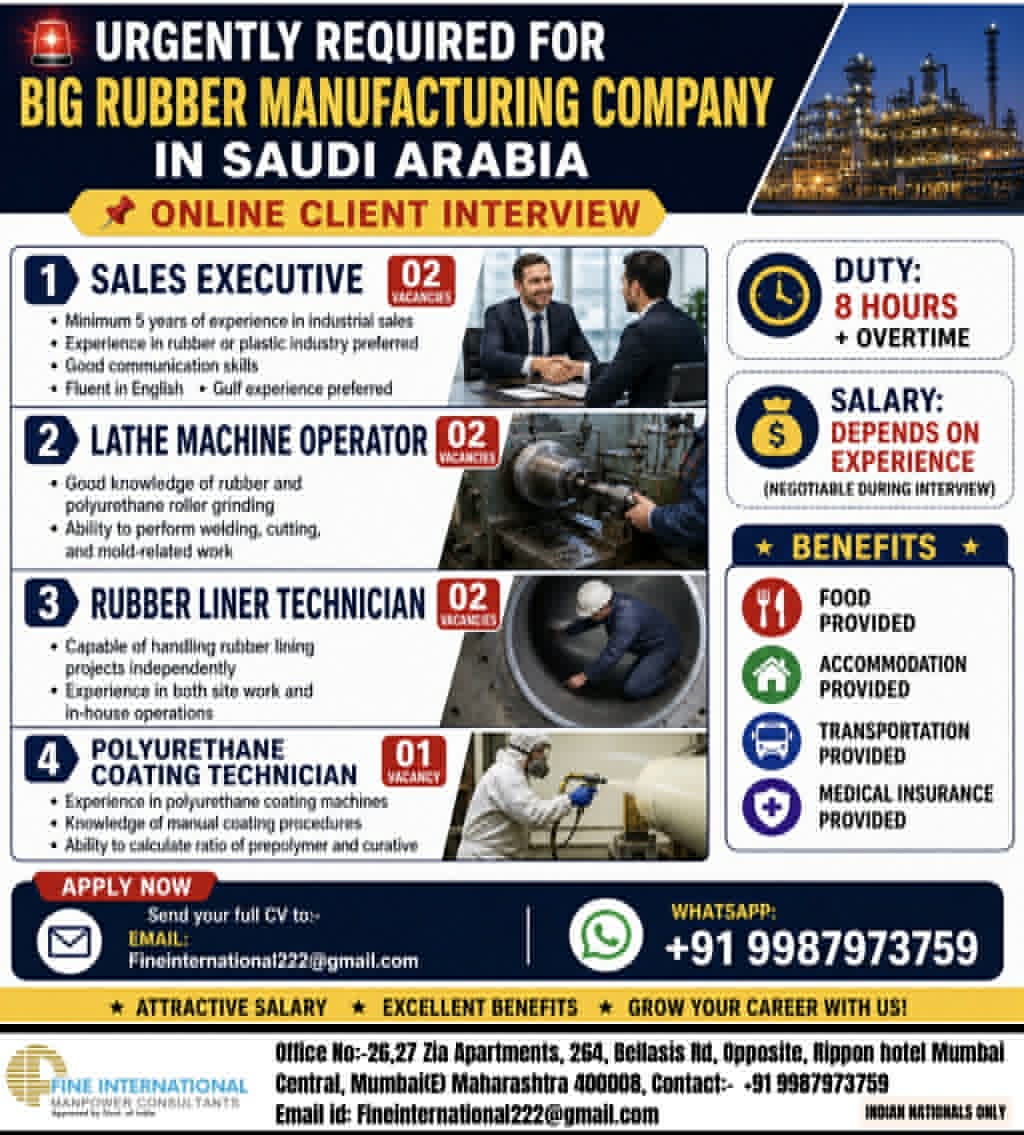 Urgent Requirement For Saudi Arabia