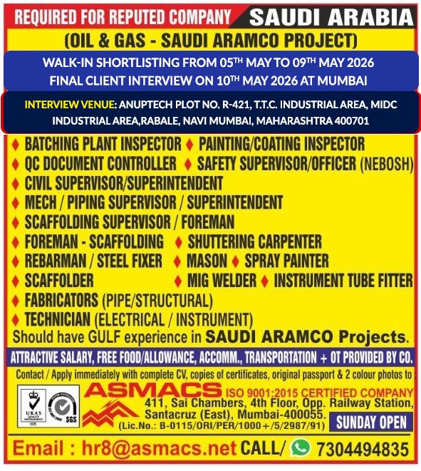 Urgent Requirement For Saudi Arabia