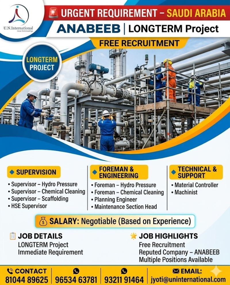 Urgent Requirement For Saudi Arabia