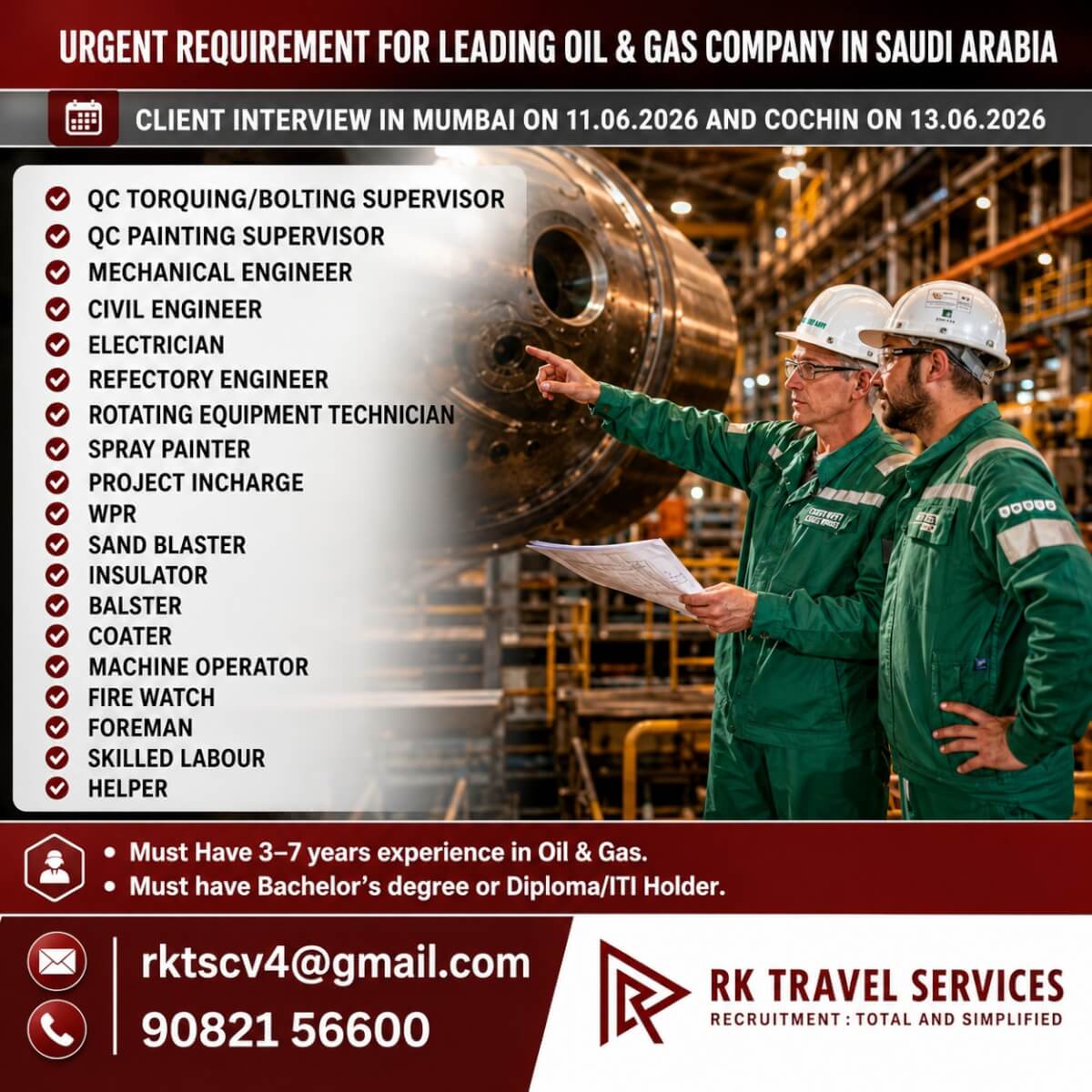 Urgent Requirement For Saudi Arabia