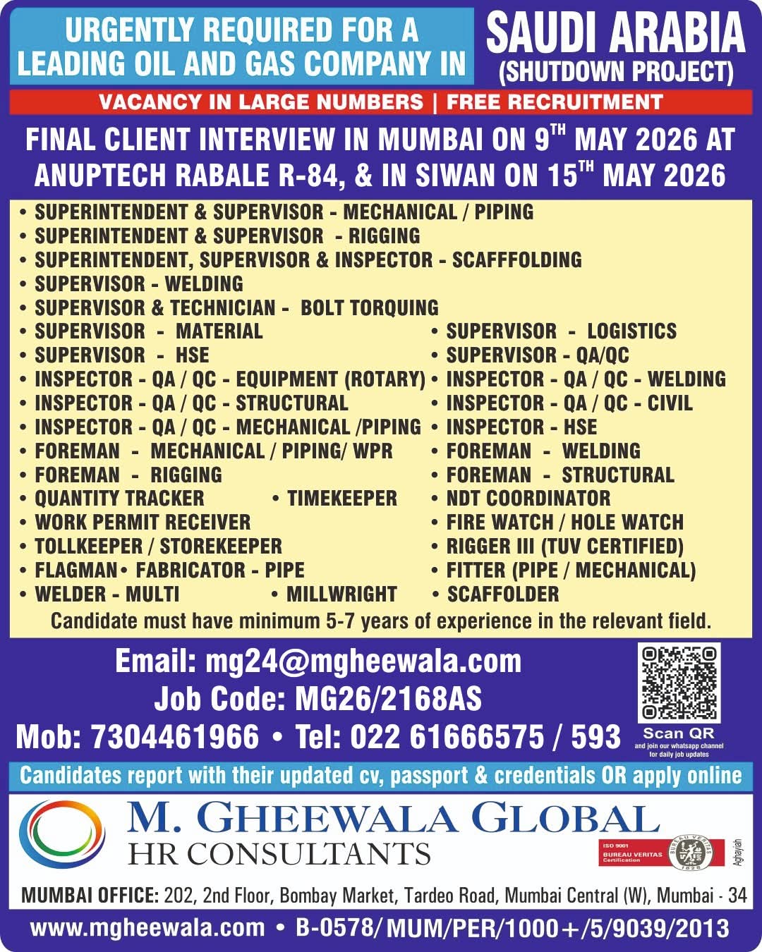 Urgent Requirement For Saudi Arabia