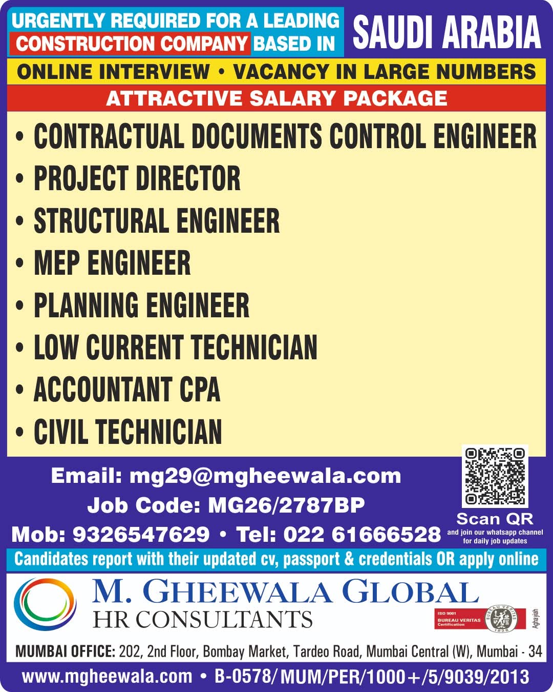 Urgent Requirement For Saudi Arabia