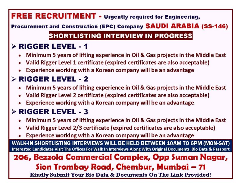 Urgent Requirement For Saudi Arabia