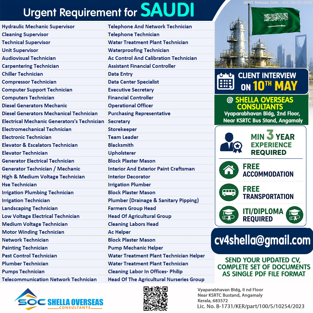 Urgent Requirement For Saudi Arabia