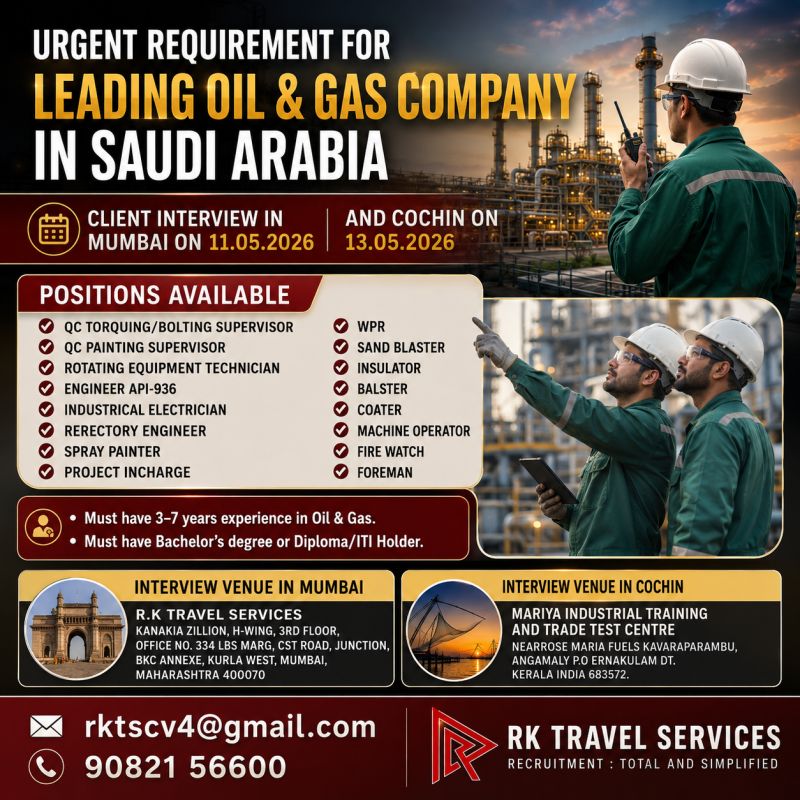 Urgent Requirement For Saudi Arabia
