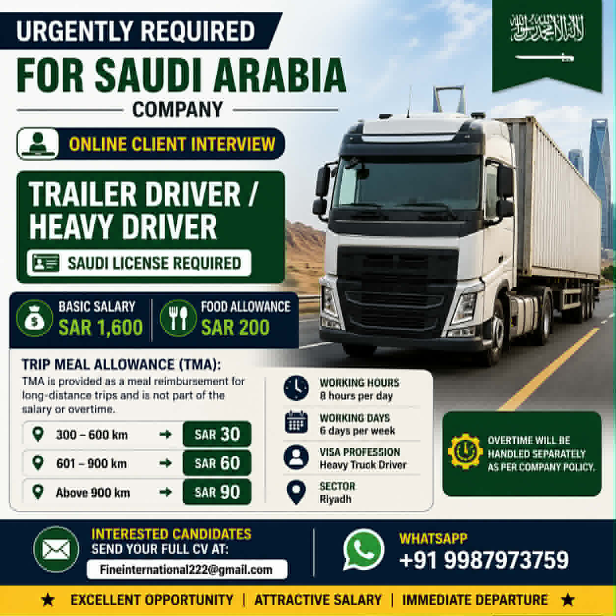 Urgent Requirement For Saudi Arabia