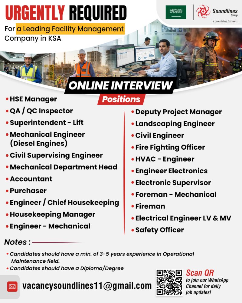 Urgent Requirement For Saudi Arabia