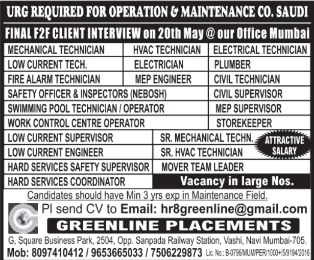 Urgent Requirement For Saudi Arabia