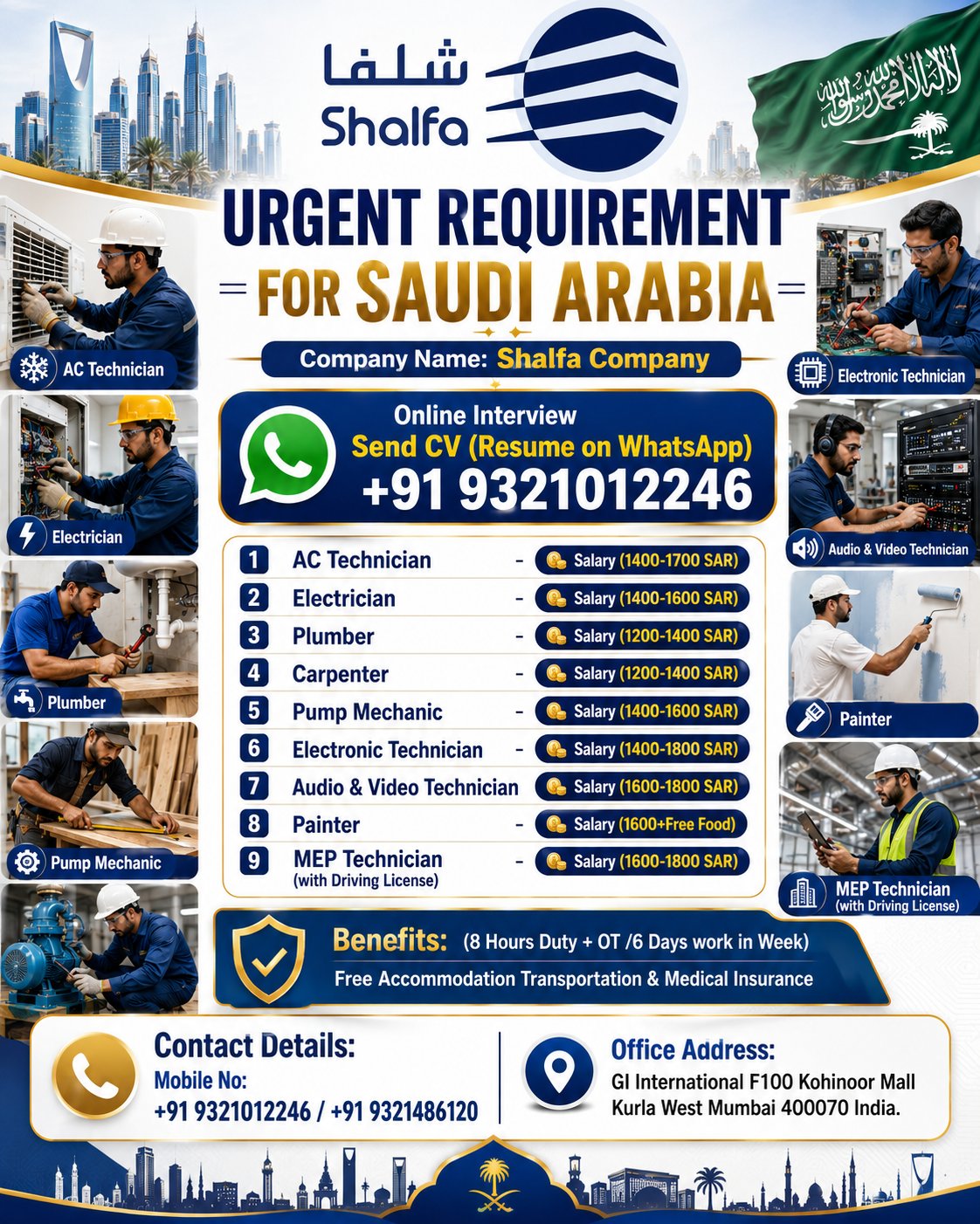 Urgent Requirement For Saudi Arabia
