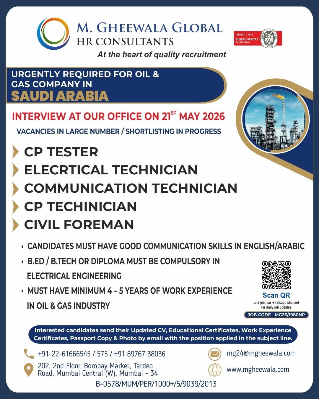 Urgent Requirement For Saudi Arabia