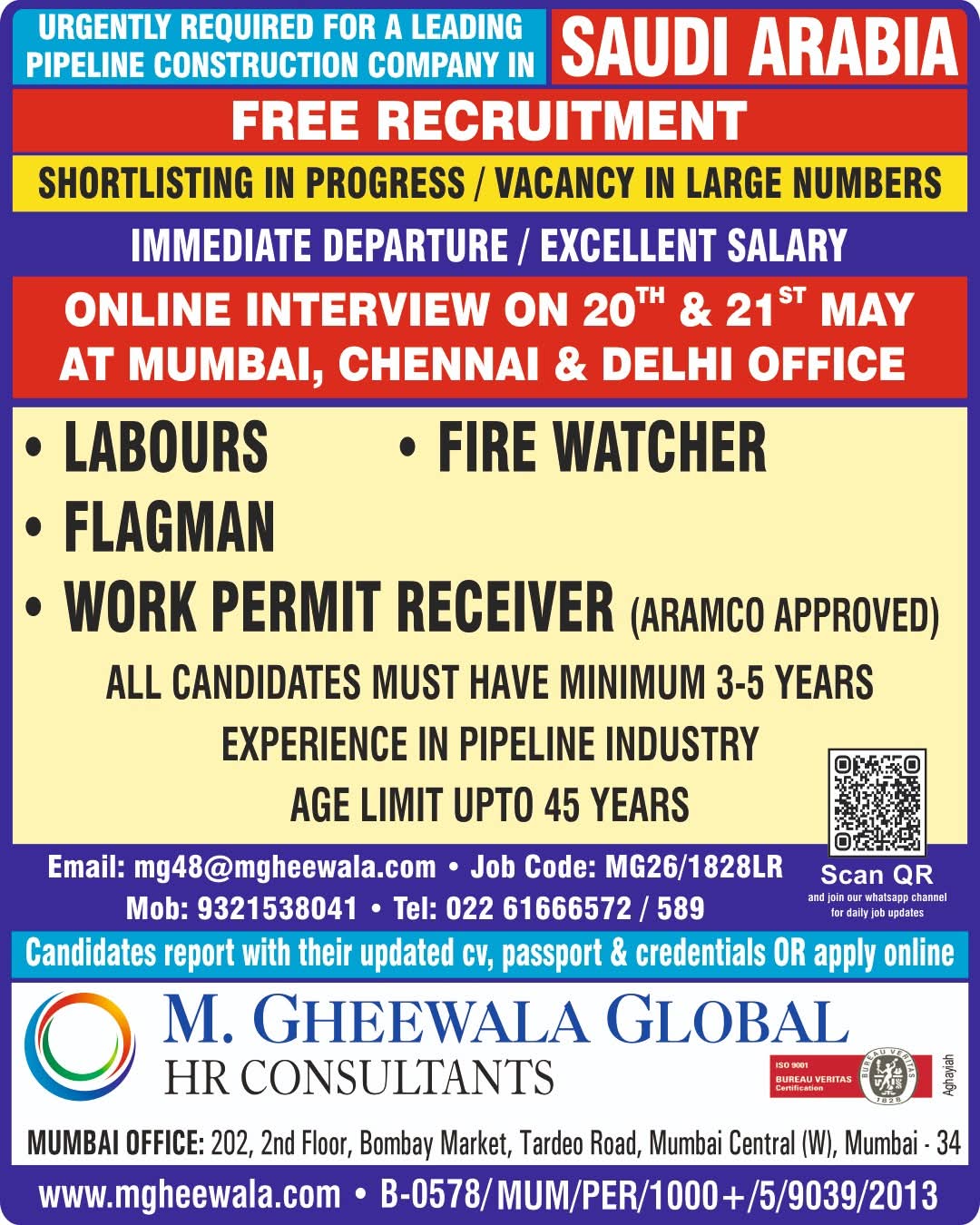 Urgent Requirement For Saudi Arabia