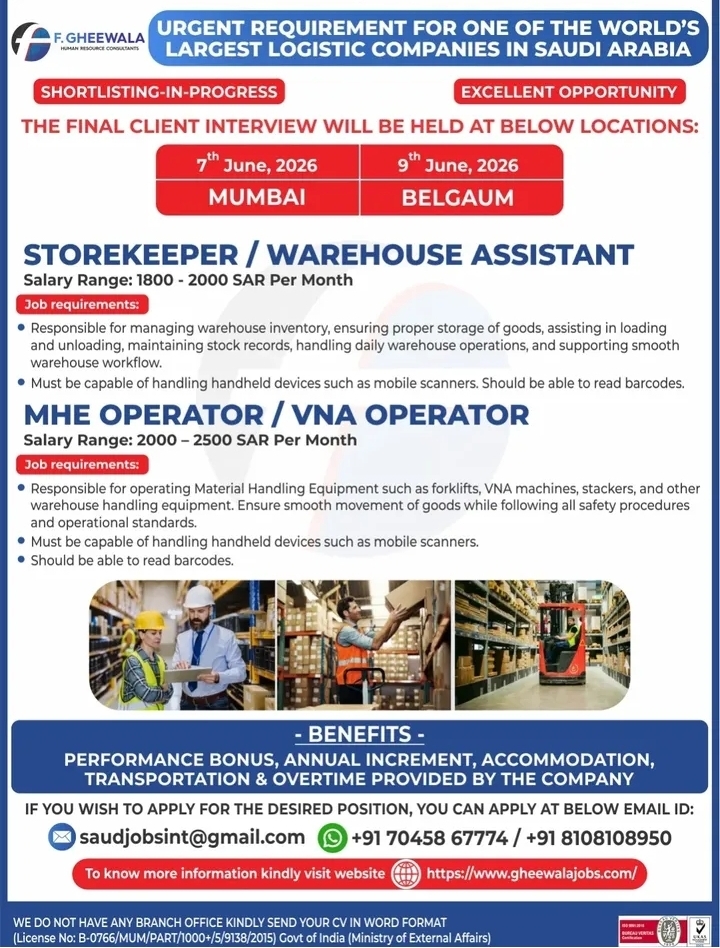 Urgent Requirement For Saudi Arabia