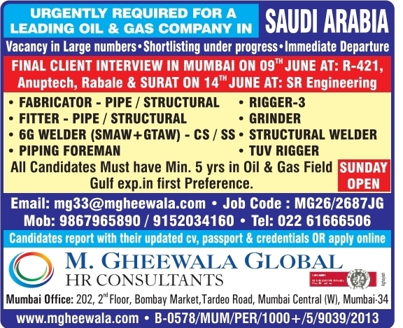 Urgent Requirement For Saudi Arabia