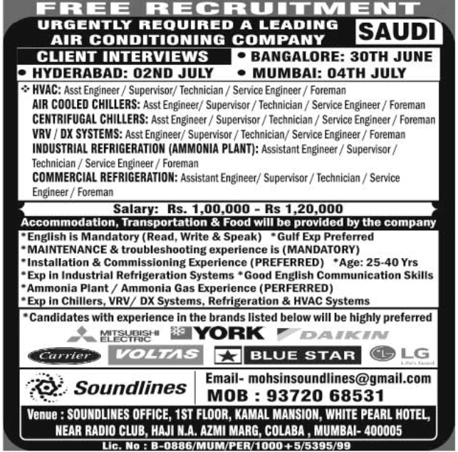 Urgent Requirement for Saudi Arabia