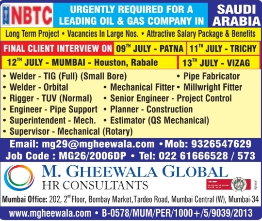 Urgent Requirement For Saudi Arabia