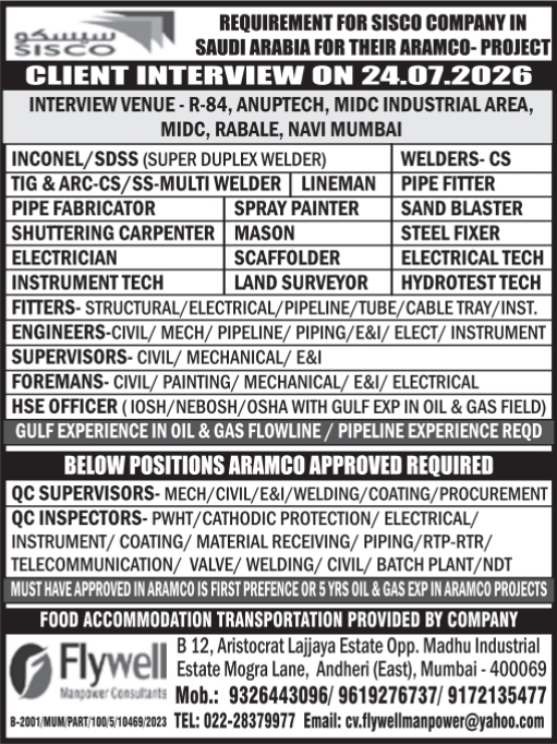 Urgent Requirement For Saudi Arabia