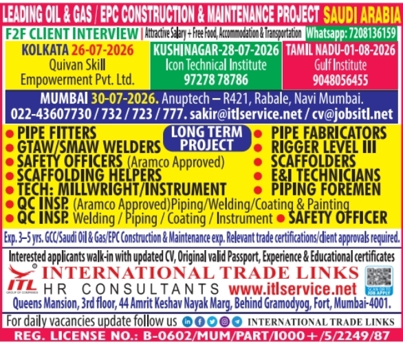 Urgent Requirement for Saudi Arabia
