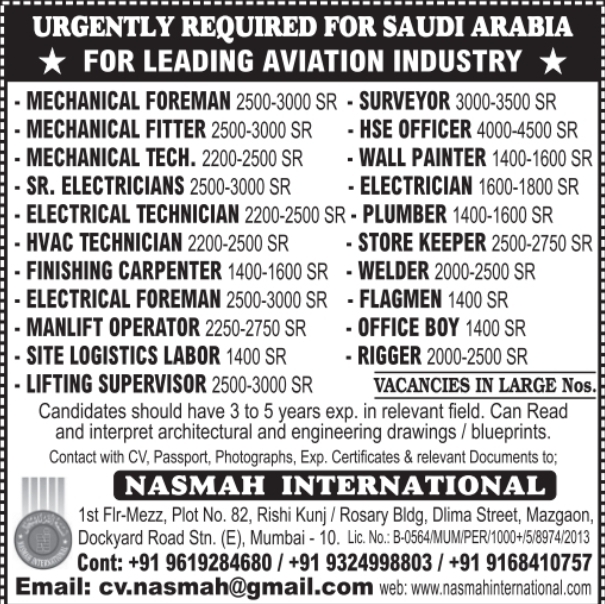 Urgent Requirement For Saudi Arabia