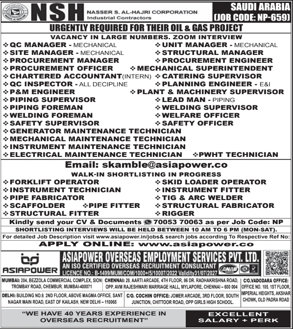 Urgent Requirement For Saudi Arabia