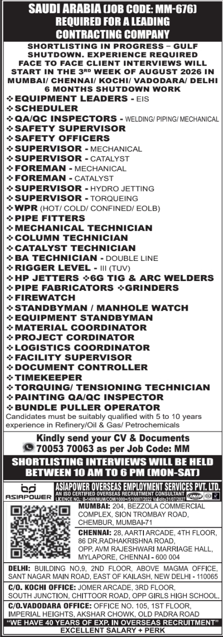 Urgent Requirement for Saudi Arabia