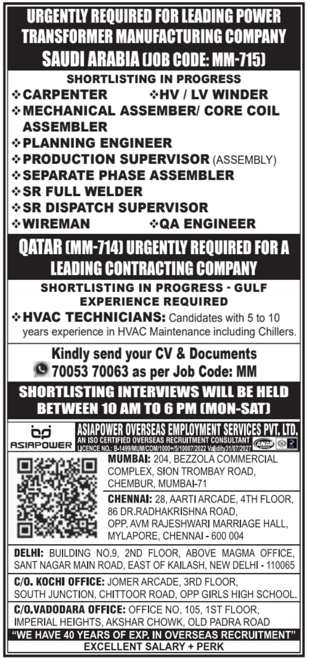 Urgent Requirement For Saudi Arabia