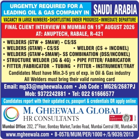Urgent Requirement For Saudi Arabia