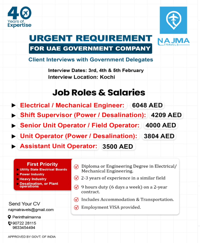 Urgent Requirement For UAE
