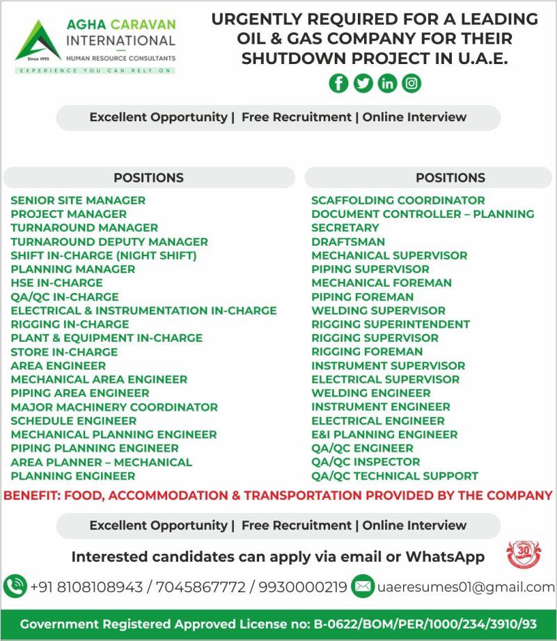 Urgent Requirement For UAE