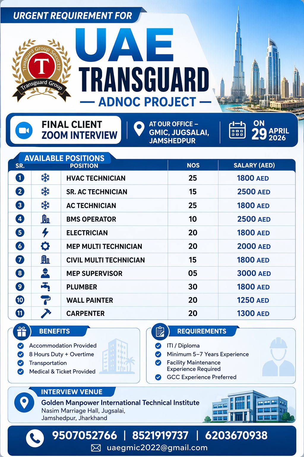 Urgent Requirement For UAE