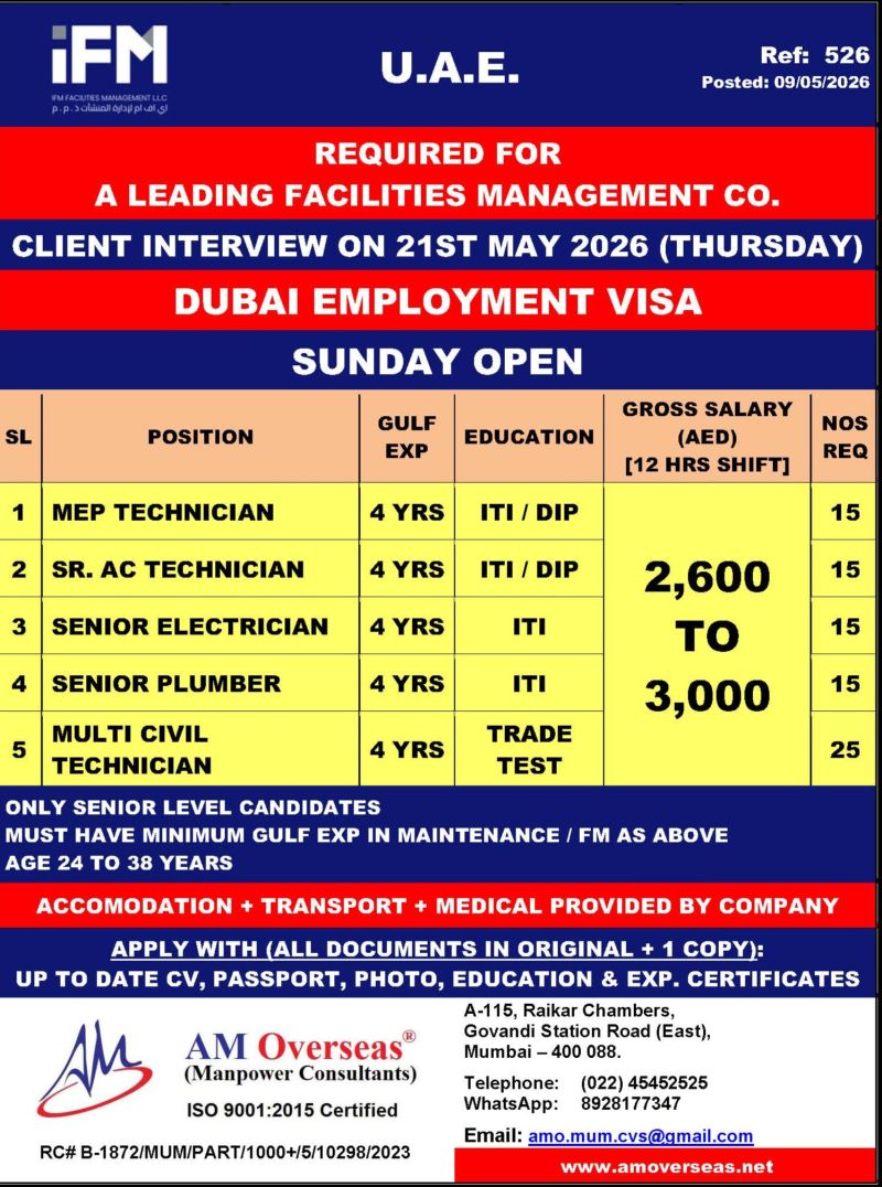 Urgent Requirement For UAE
