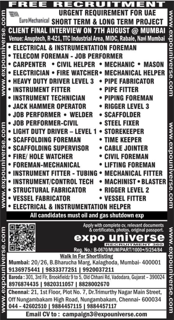 Urgent Requirement for UAE