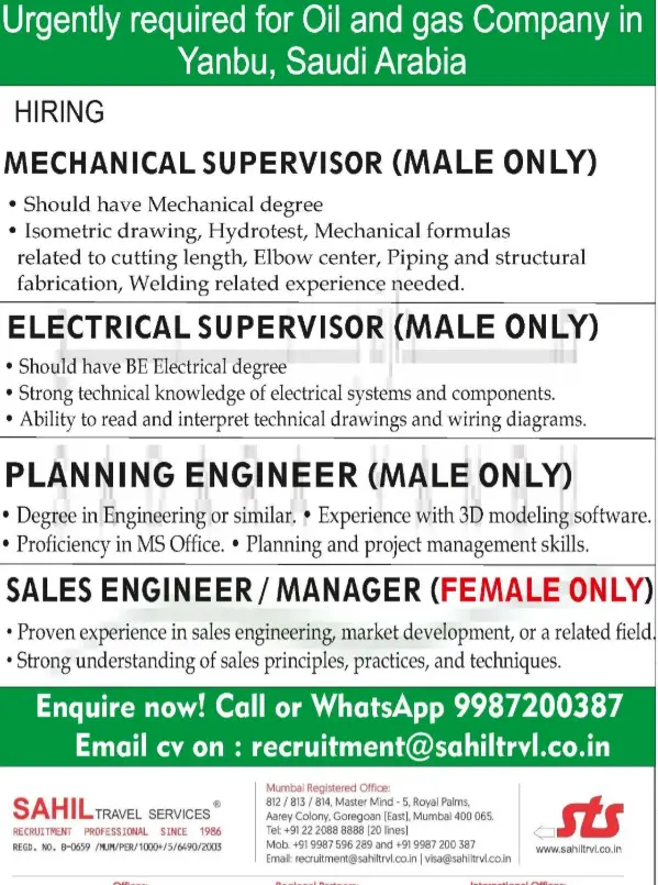 Urgent Requirement For Yanbu