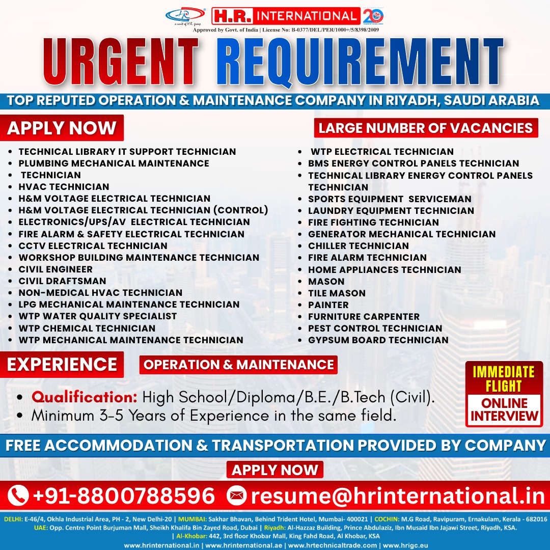 Urgent Urgent Requirement For Riyadh