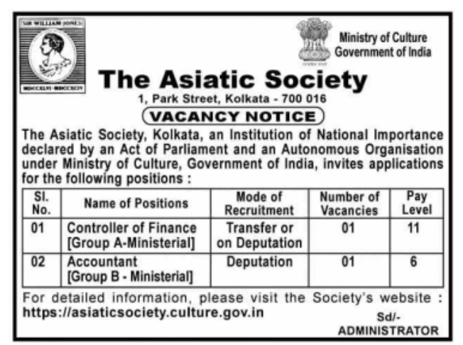 Vacancy Notice: The Asiatic Society Recruitment