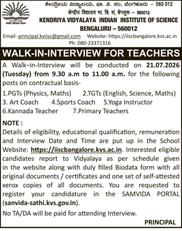 Vacancy Notice: Walk-in-Interview for Teachers on Contractual Basis