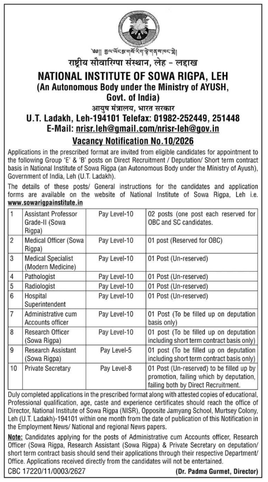 Vacancy Notification:  Group A & B Faculty and Medical Posts