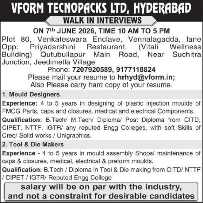 Vform Tecnopacks: Walk-in Interviews