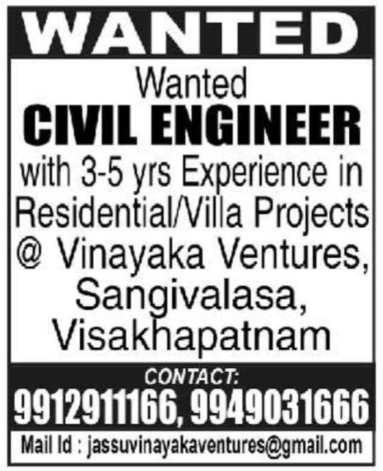 Vinayaka Ventures: Civil Engineer Wanted