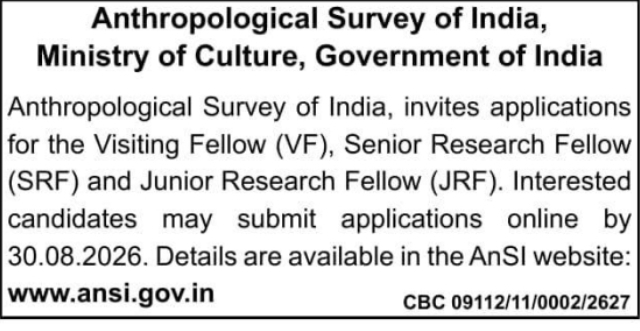 Visiting and Research Fellow Intake by Anthropological Survey of India