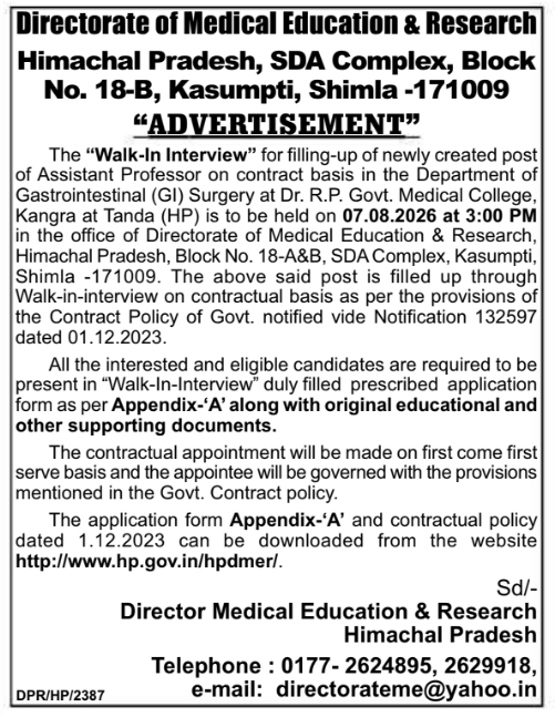 Walk-In Interview for Assistant Professor Post