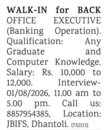 Walk-In Interview for Back Office Executive by JBIFS Dhantoli