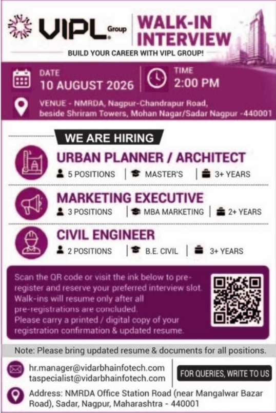 Walk-In Interview for Multiple Corporate Positions by VIPL Group