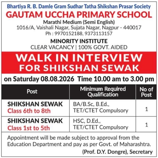 Walk-In Interview: Gautam Uccha Primary School Shikshan Sewak