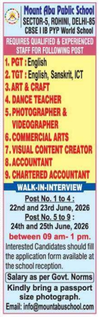 Walk-in-Interview: Mount Abu Public School