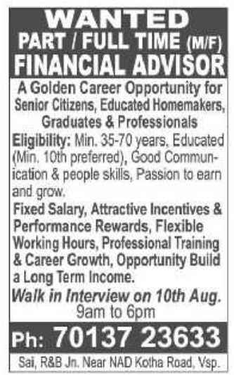 Walk-In Interview Notice for Financial Advisors by Consultancy Service