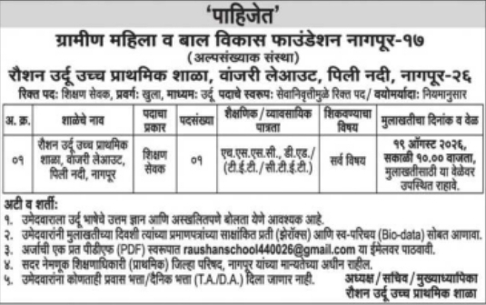Walk-In Interview Notice for Primary Shikshan Sevak